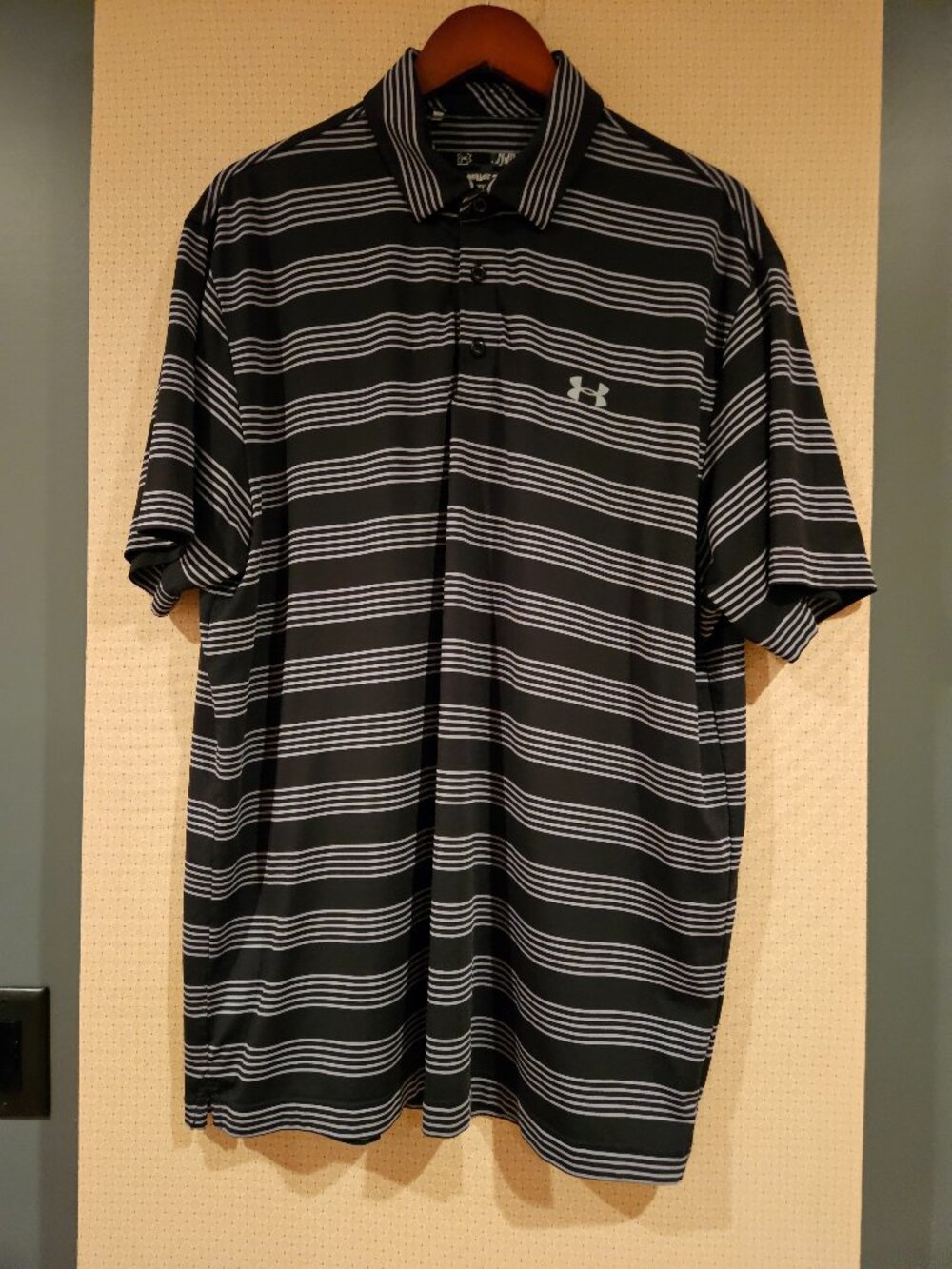Under Armour HeatGear Striped Golf Polo Black Gray Men's XL